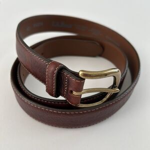 LL BEAN Belt Brown Mens 42 Full Grain Leather Brass Buckle Made in USA